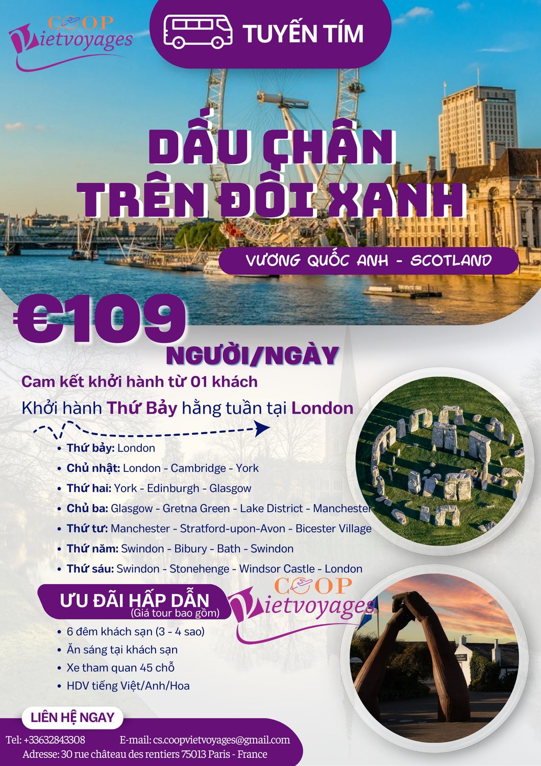 Tuyến tím B Goeugo 109€/ngày/khách