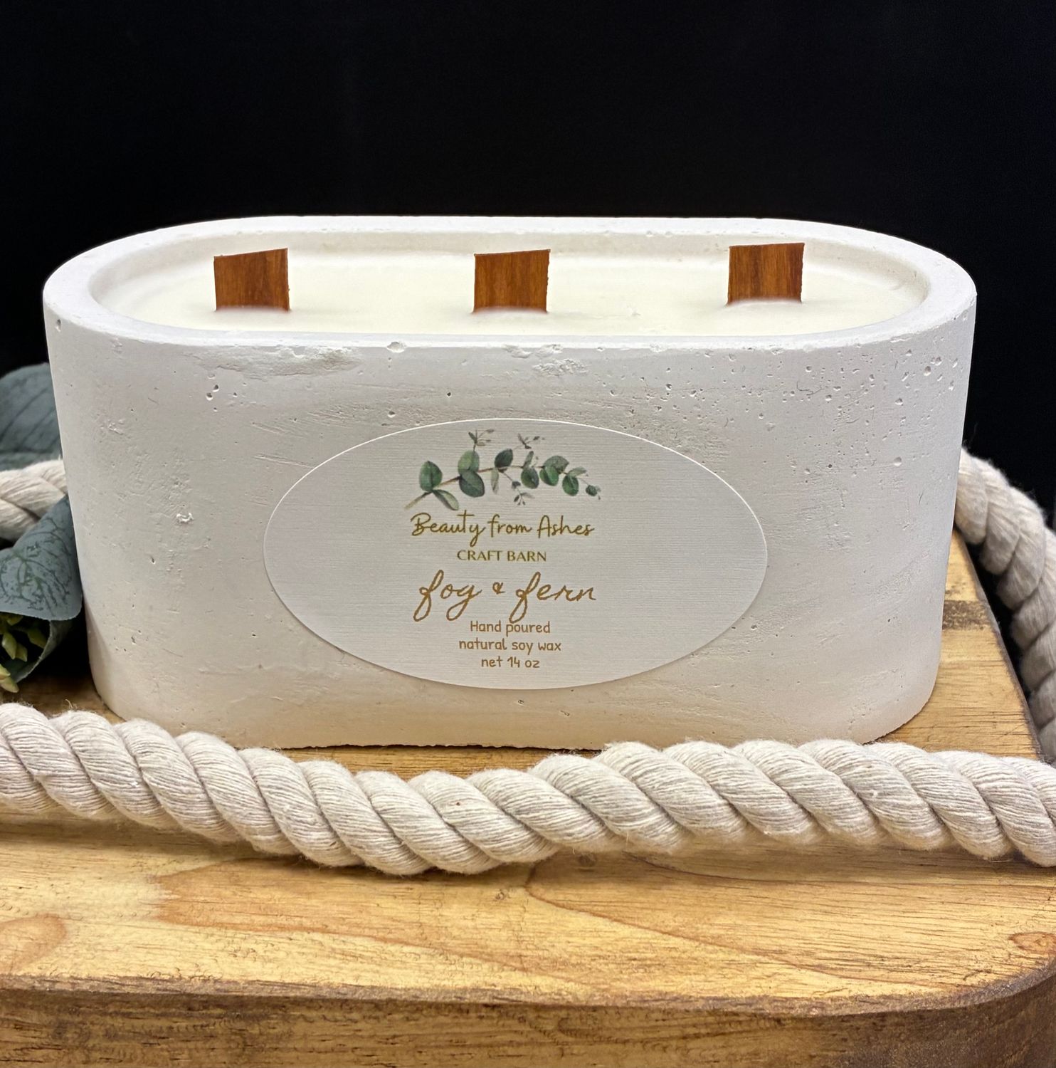 14 oz. Oval, Fog & Fern, White Concrete