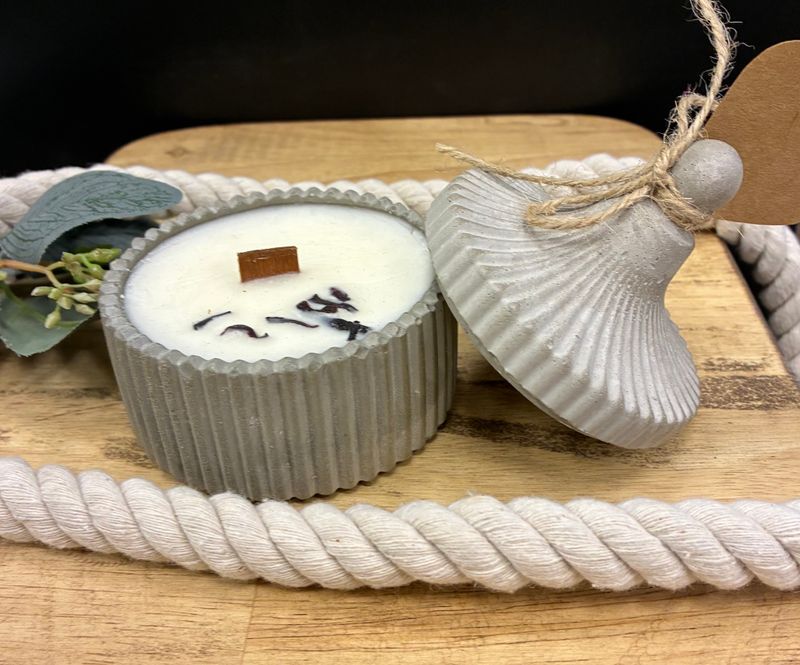 4 oz. Jewelry Box,  Mahogany Teakwood, Gray Concrete