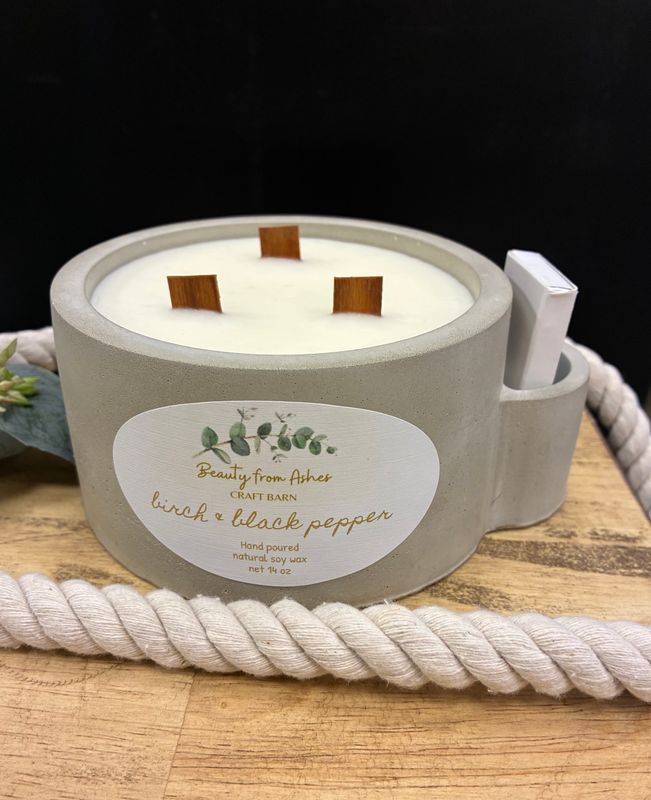 14 Oz Round W/Matches, Birch & Black Pepper, Gray