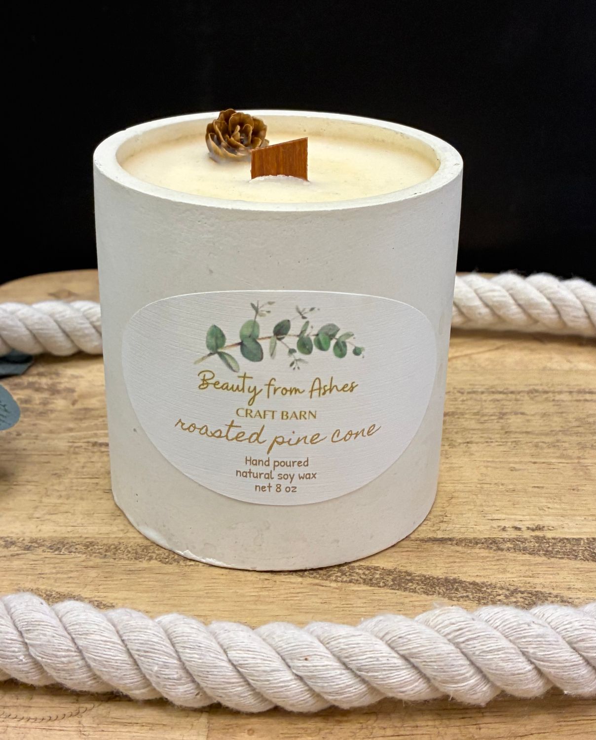 08 oz Round, Roasted Pine Cone, White