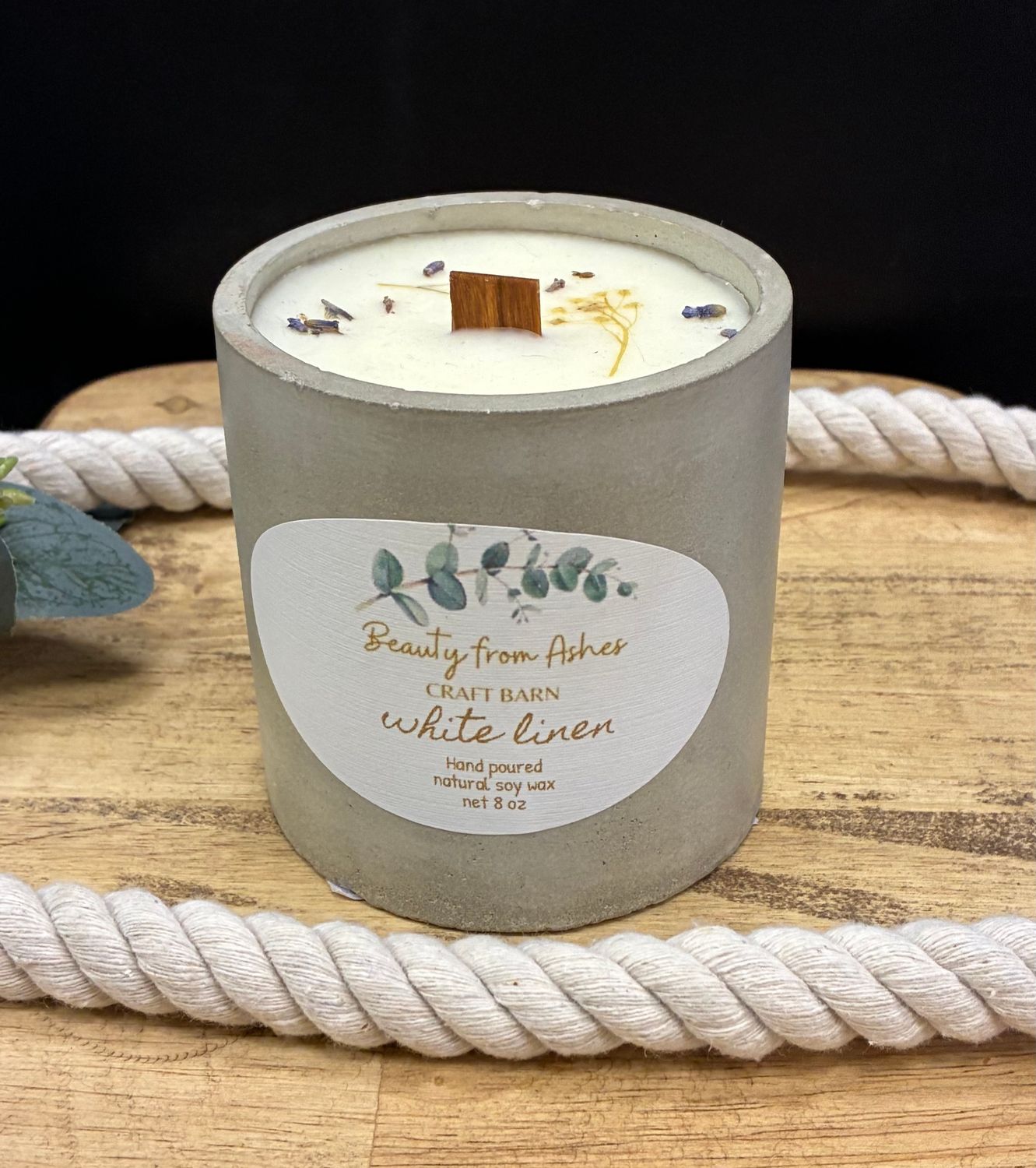 08 oz Round, White Linen, Gray