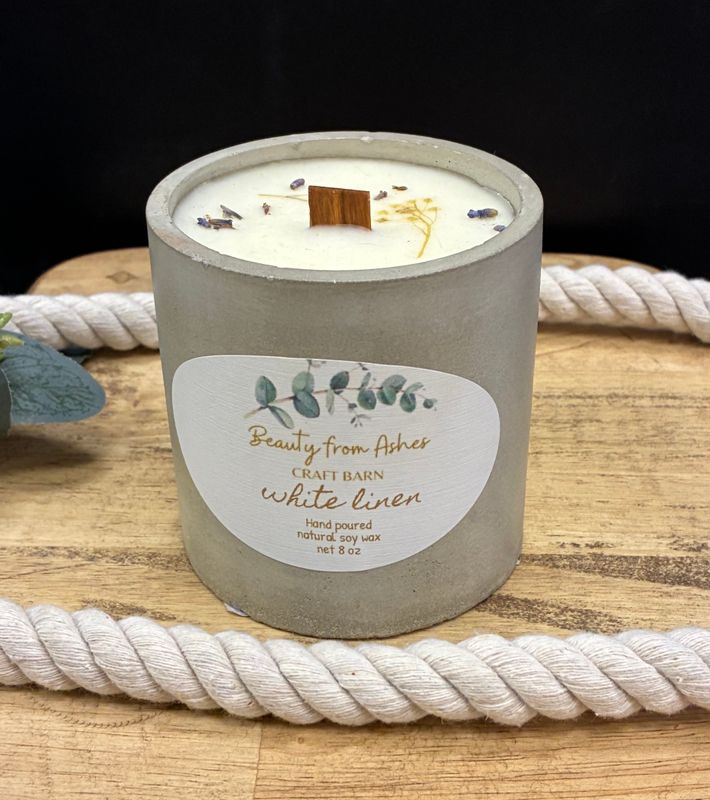 08 oz Round, White Linen, Gray