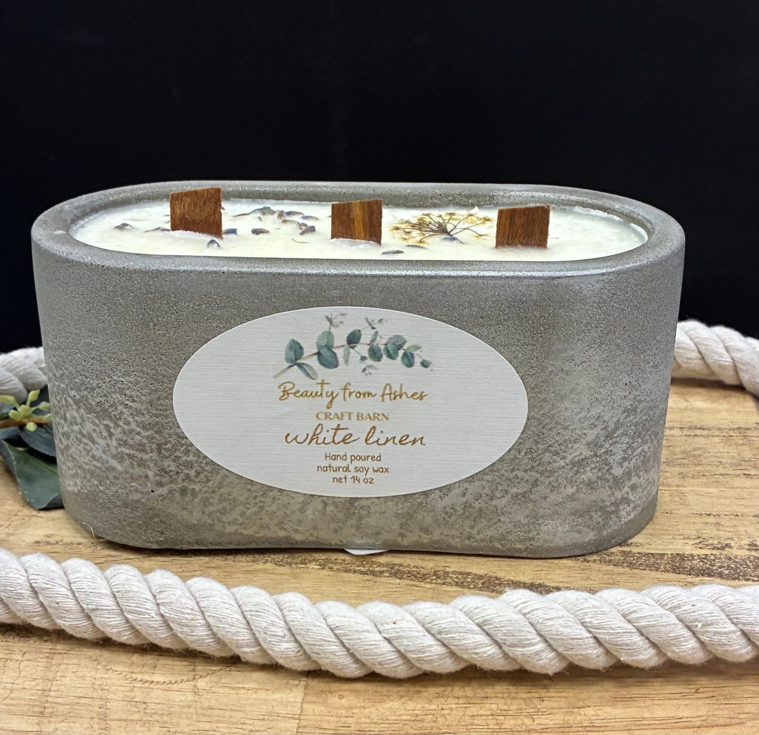 14 oz Oval, White Linen, Gray