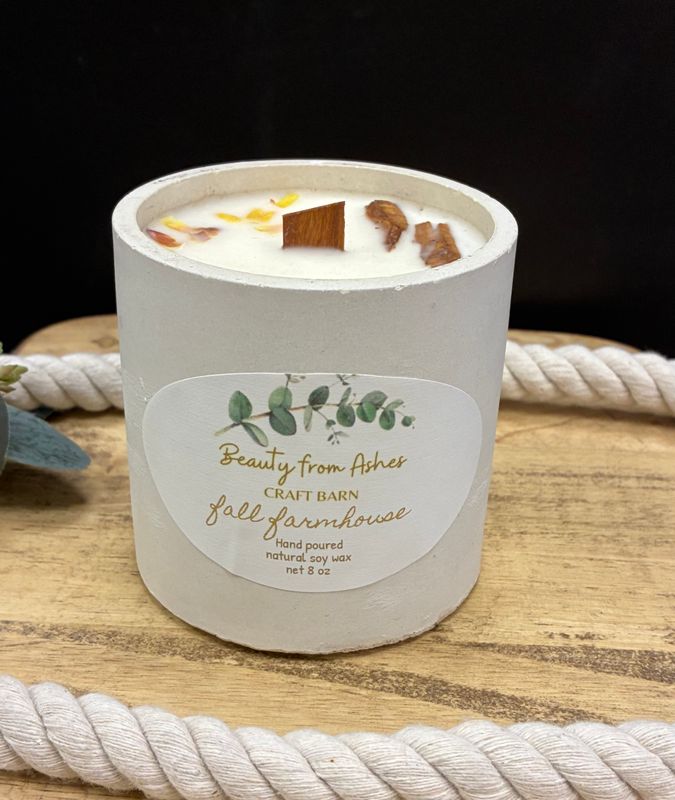 08 oz Round, Fall Farmhouse, White