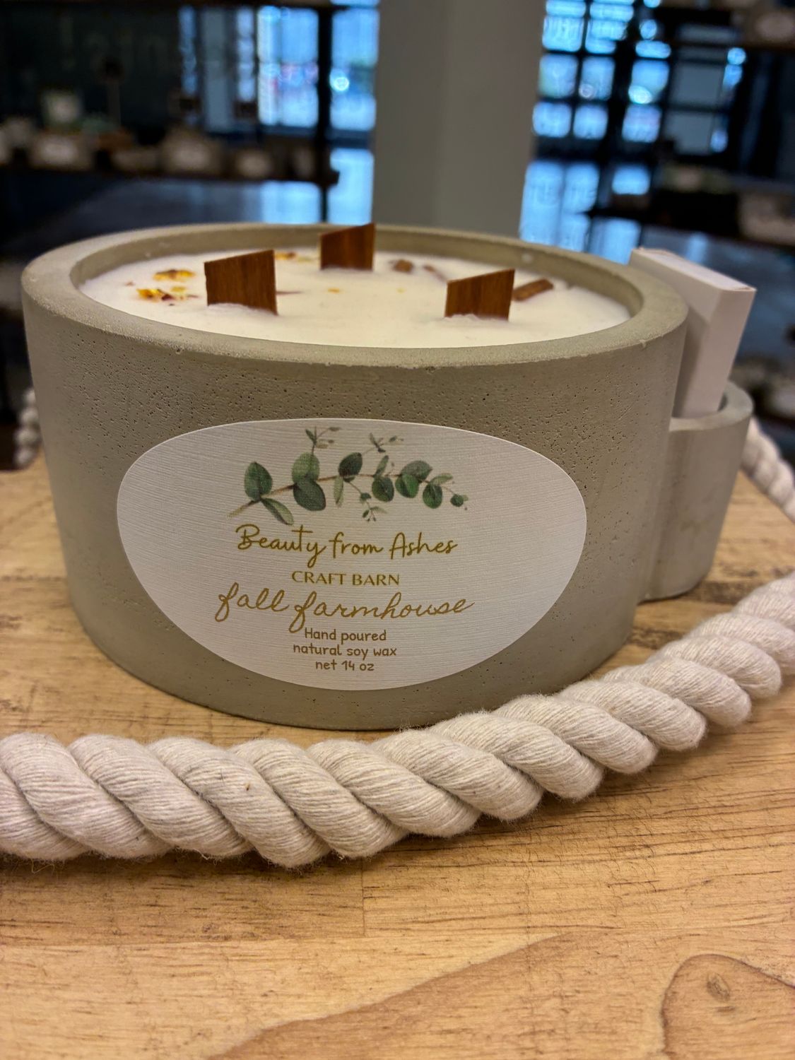 14 oz Round W/Matches, Fall Farmhouse, Gray