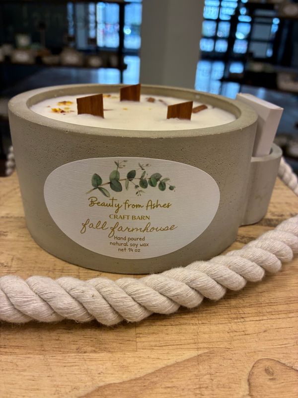 14 oz Round W/Matches, Fall Farmhouse, Gray