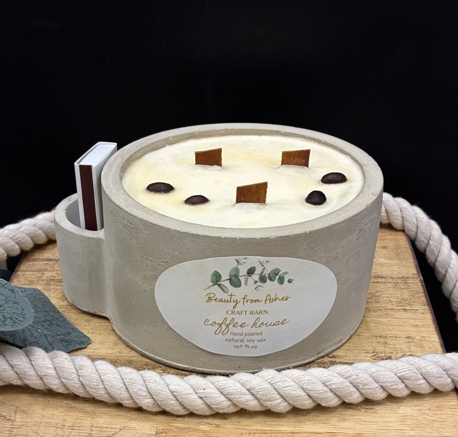 14 oz Round W/Matches, Coffee House, Gray