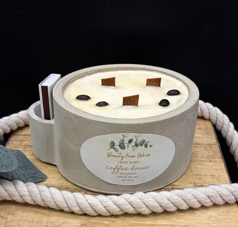 14 oz Round W/Matches, Coffee House, Gray