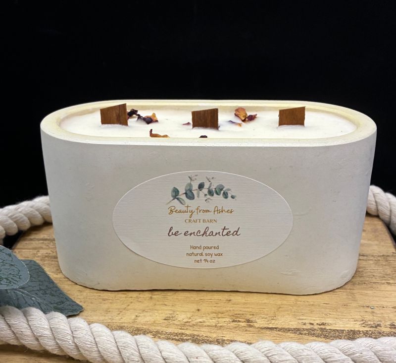 14 oz. Oval, Be Enchanted, White Concrete