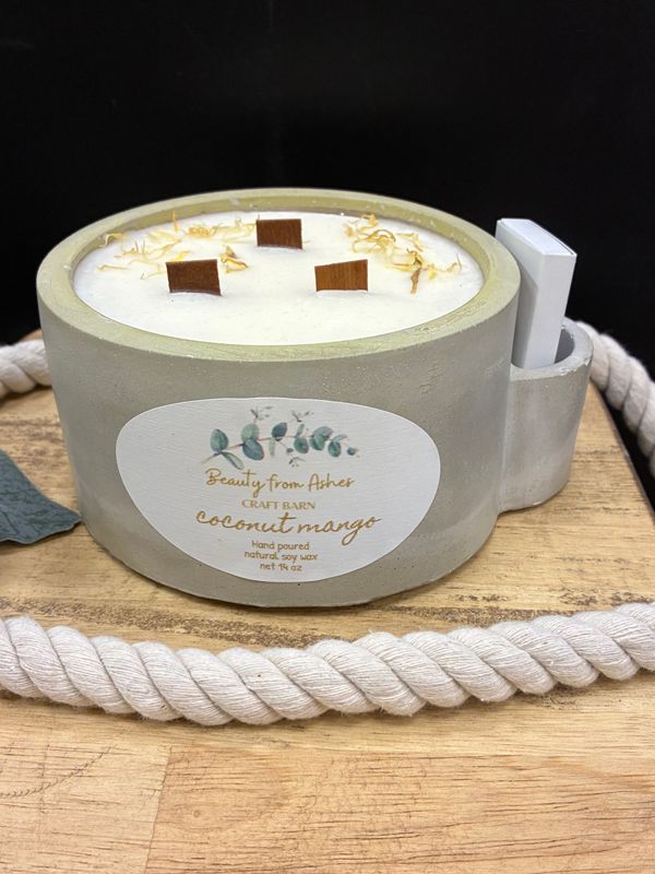 14 oz Round W/Matches, Coconut Mango, Gray