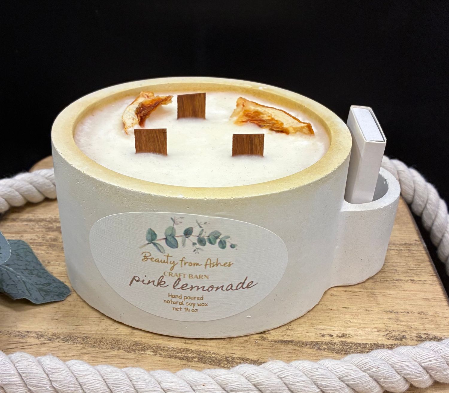 14 Oz. Round Pink Lemonade W/ Matches, White