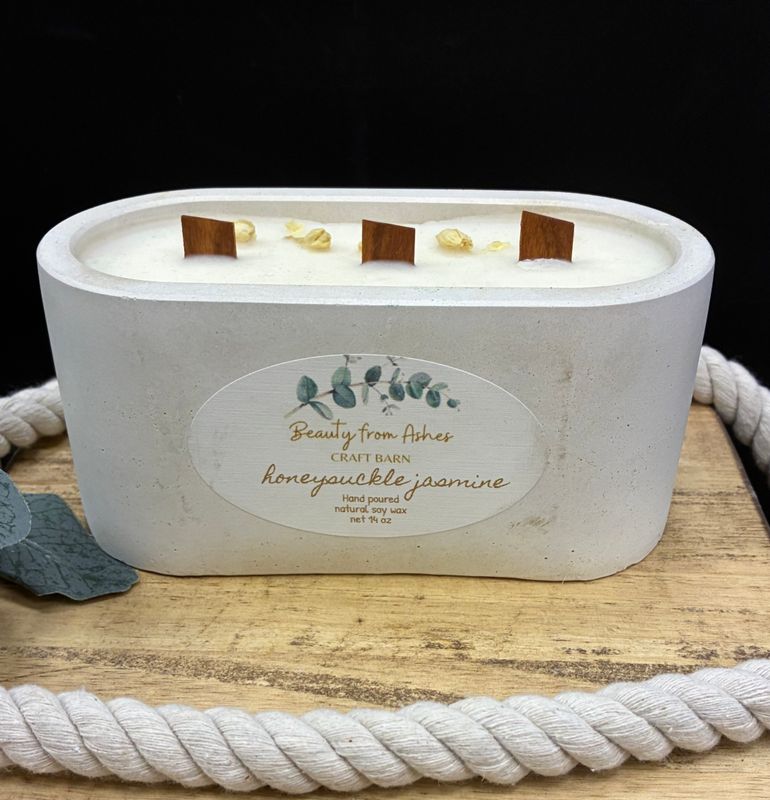 14 oz Oval, Honeysuckle Jasmine, White Concrete