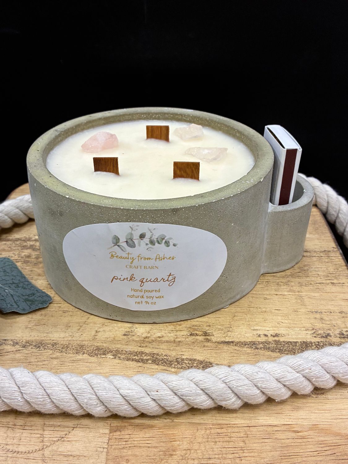 14 oz Round W/Matches, Pink Quartz , Grey