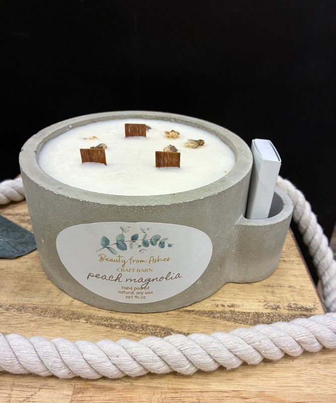 14 oz Round W/Matches, Peach Magnolia, Gray