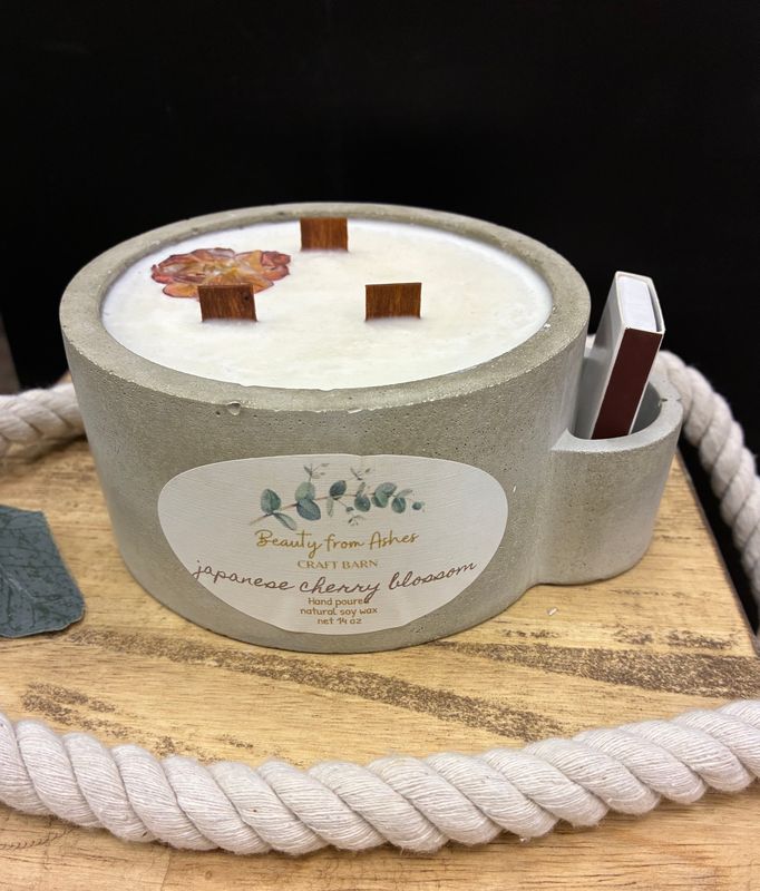 14 oz Round W/Matches, Japanese Cherry Blossom, Gray