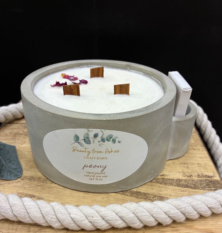 14 oz Round W/Matches, Peony, Gray