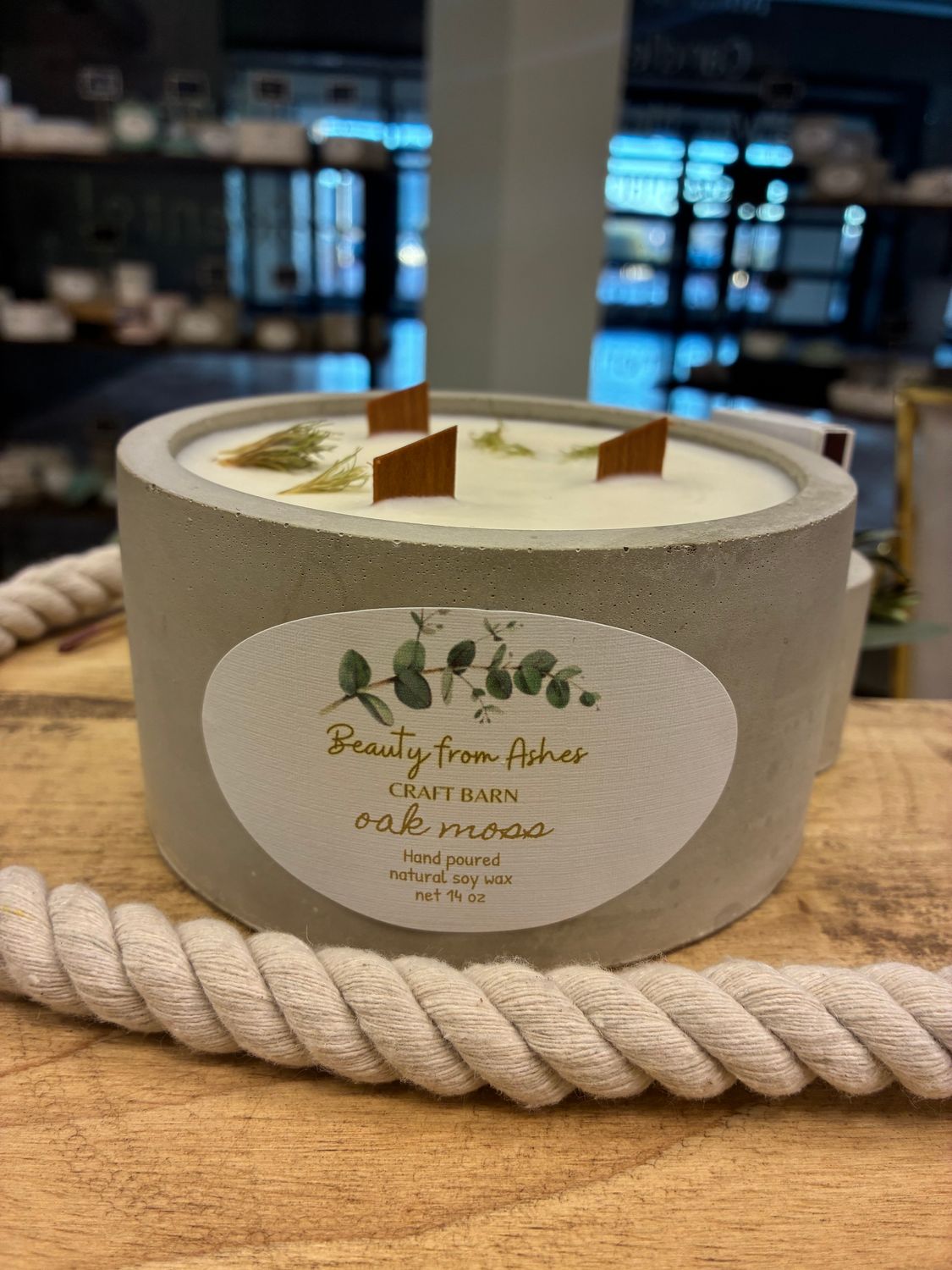 14 oz Round W/Matches, Oak Moss, Gray