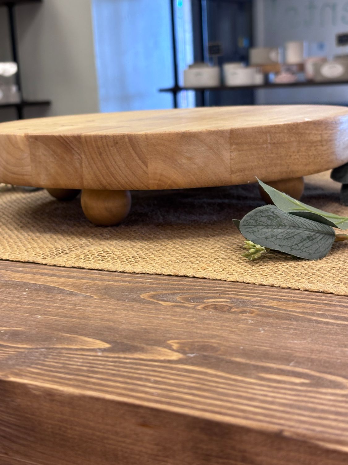 Large Round Wood Riser W Ball Stands