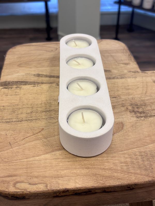 Tealight 4 Candle Holder, White Concrete