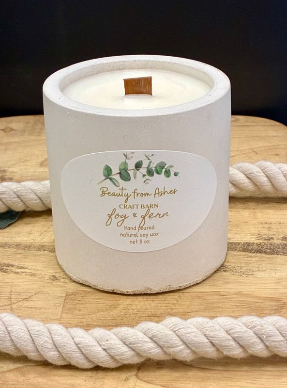 08 oz Round, Fog And Fern, White