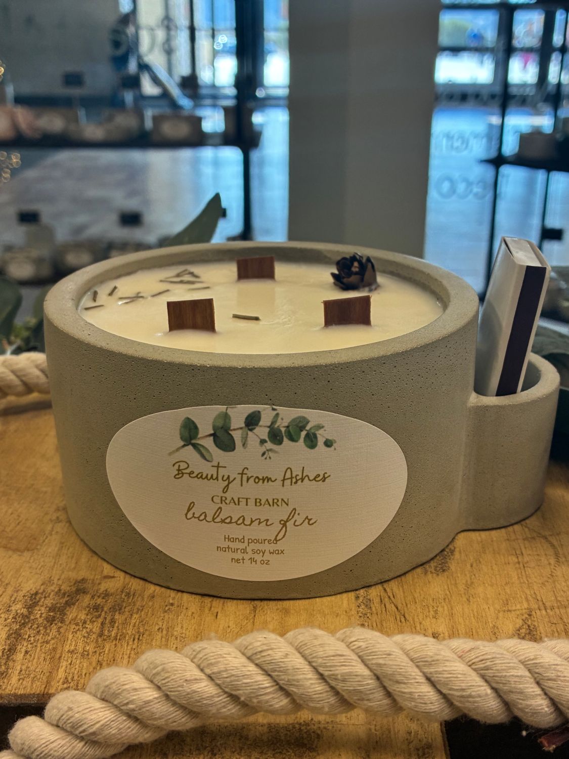 14 oz Round W/Matches, Balsam Fir , Gray 14 oz Round W/Matches, Balsam Fir , Gray
