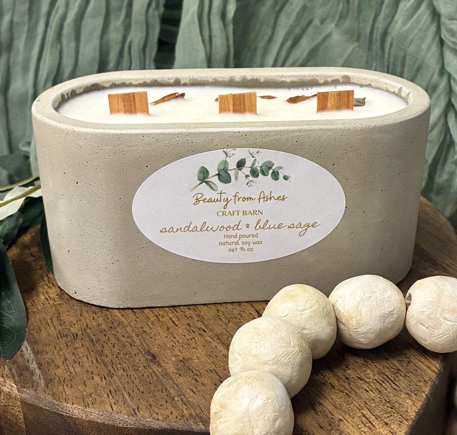 14 oz Oval, Sandalwood & Blue Sage, Gray