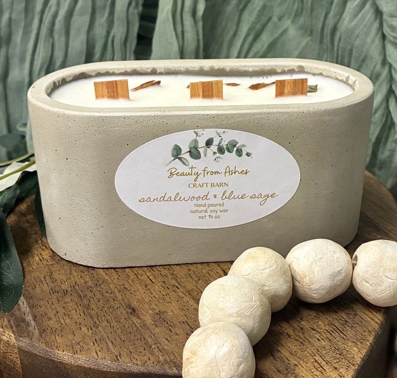 14 oz Oval, Sandalwood & Blue Sage, Gray