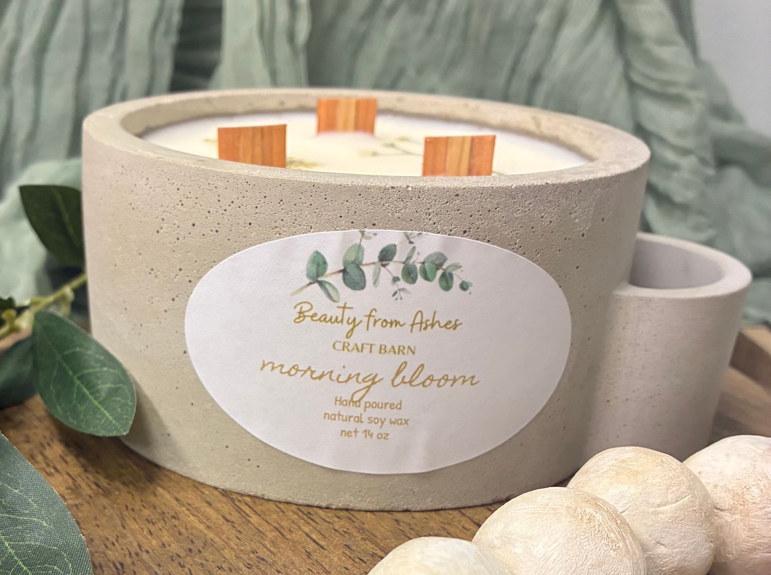 14 Oz Round W Matches, Morning Bloom, Gray