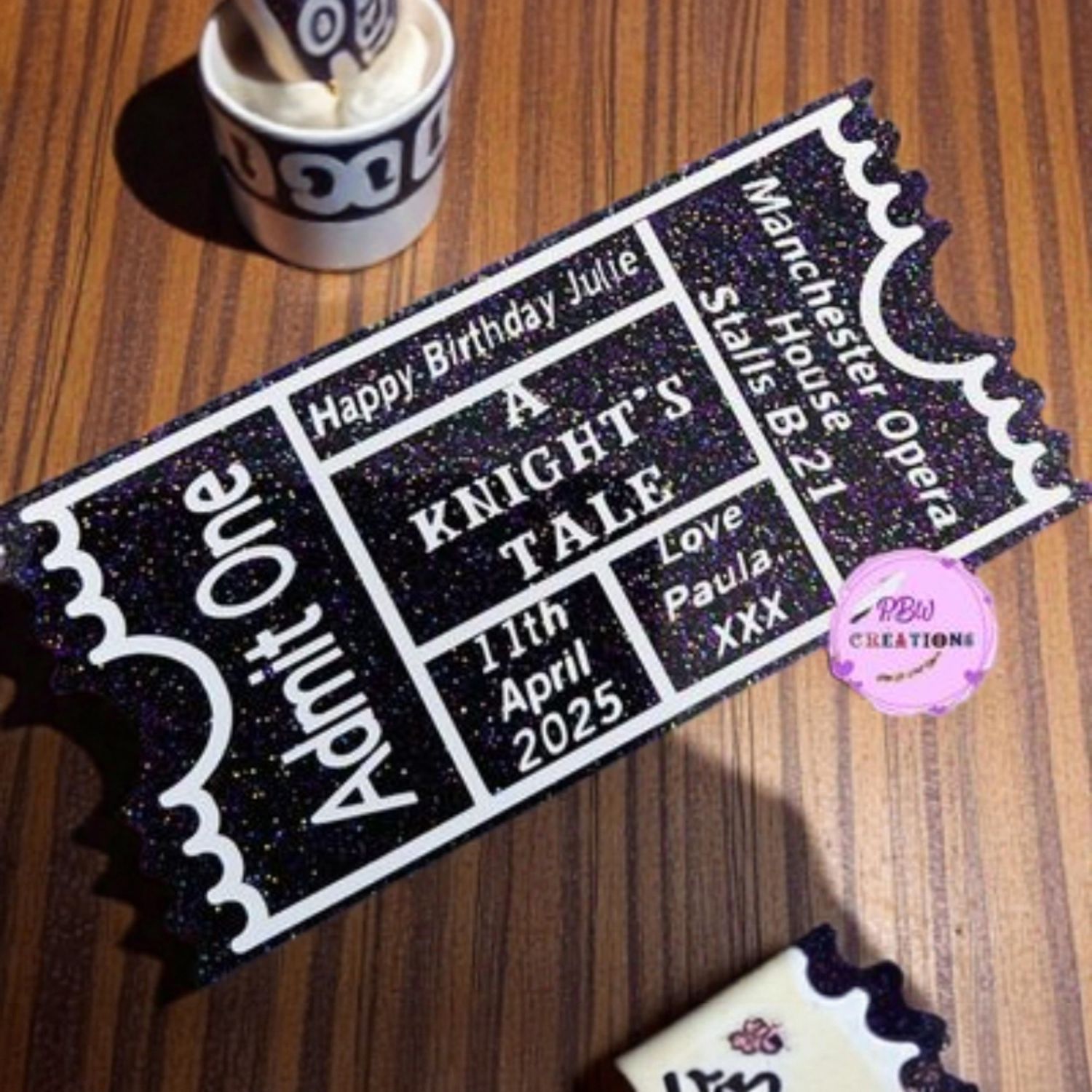 Personalised acrylic ticket keepsake customised for special events