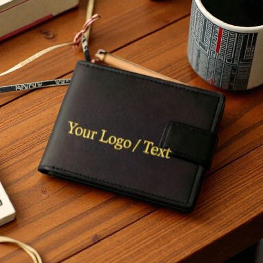 Custom engraved leather wallet with your logo or text, designed your way and perfect for personalised men’s gifts