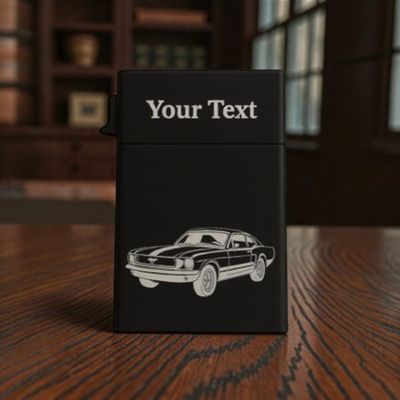 🖤 Black Metal RFID Wallet – Ford Mustang Edition (Engraved) personalised metal RFID wallet front view — showing the engraved design on the matte metal surface