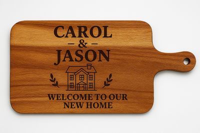 🪵 Personalised Engraved Chopping Board (Upload Text / Logo) Personalised wooden chopping board with engraved custom logo or text on natural wood grain