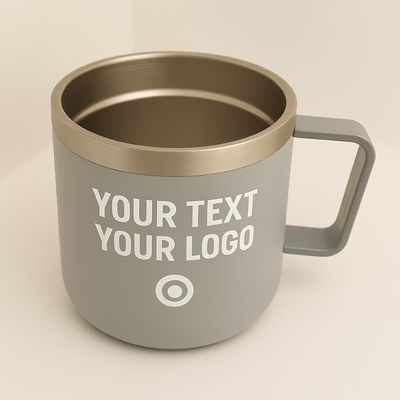 Personalised 360ml stainless steel travel mug with engraved name or logo on the front