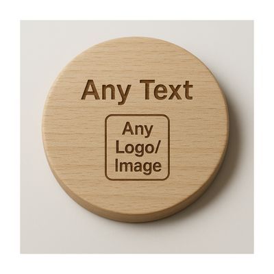 Round bamboo coaster featuring a laser‑engraved image upload example for custom designs


