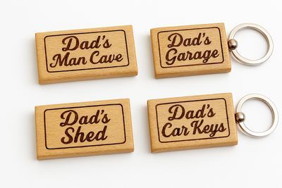 Personalised wooden keyring engraved with custom text on a smooth double‑sided wood design, ideal for birthday occasions 