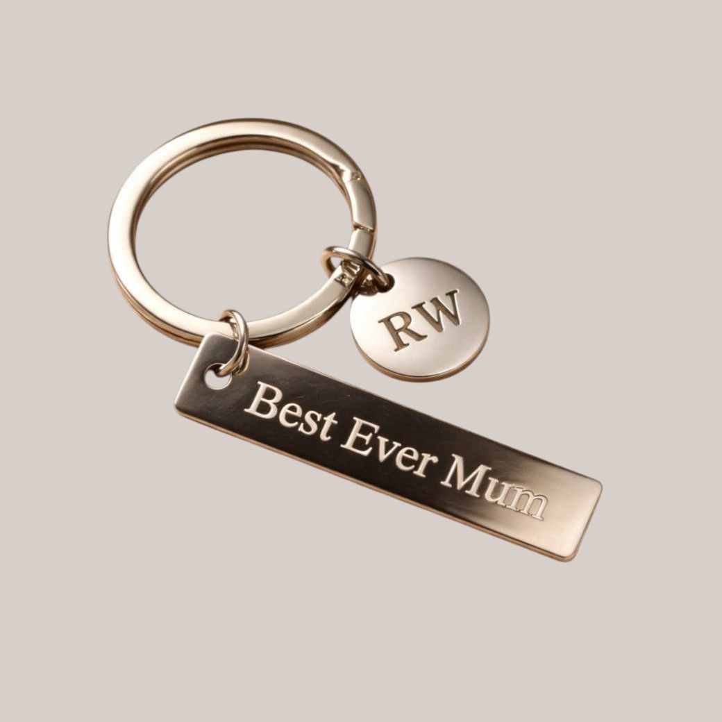 Custom initials keyring with personalised charm, perfect for gifts, bags, and everyday key use.