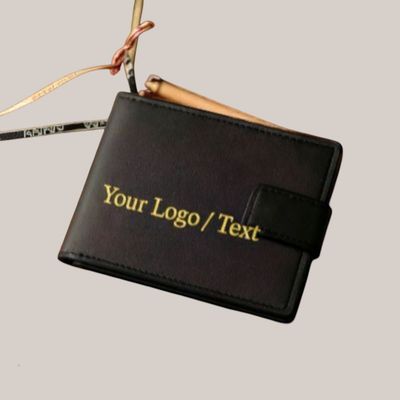 Personalised Engraved Leather Wallet – Custom Logo and Text Custom engraved leather wallet with your logo or text, designed your way and perfect for personalised men’s gifts