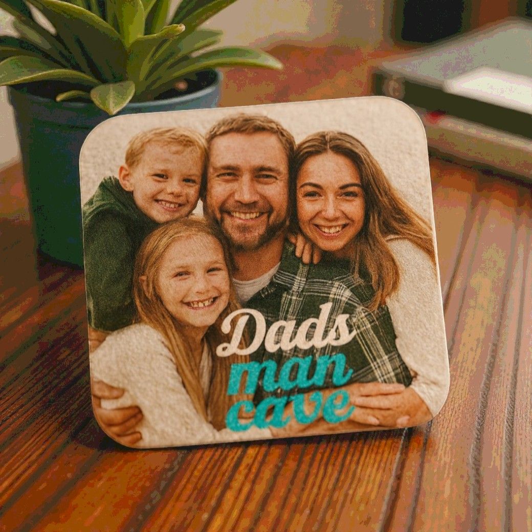 🟦 Personalised Photo Coaster Set – Pack of 4