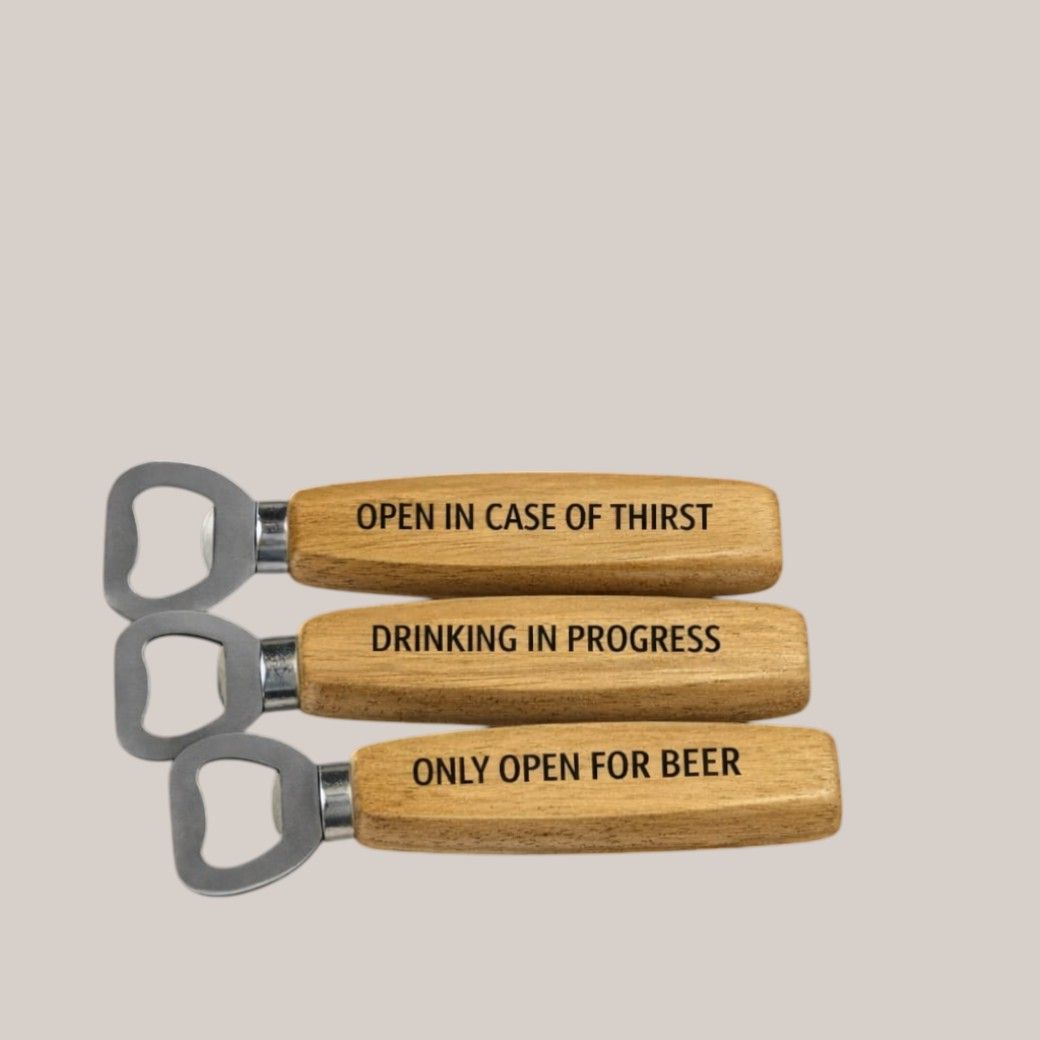 🍃 Personalised Engraved Wooden Bottle Opener — Any Text or Message