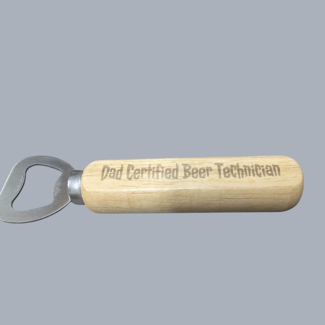 ersonalised bottle opener with engraved wooden handle — custom Father's Day gift