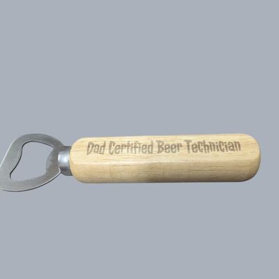 🍃 Personalised Engraved Wooden Bottle Opener — Any Text or Message ersonalised bottle opener with engraved wooden handle — custom Father's Day gift