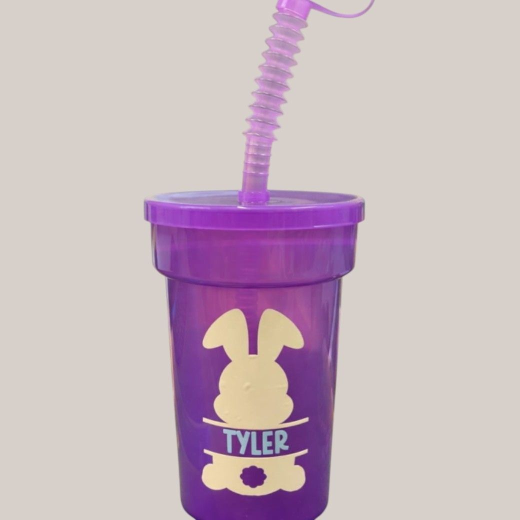 Personalised Easter children's tumbler cup with custom name and bunny design made to order by Pbwcreations