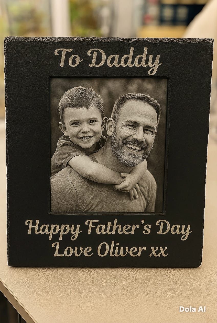 Personalised Engraved Slate Photo Frame – A Perfect Father’s Day Gift (Customisable for Any Occasion)