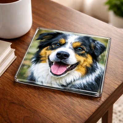 🐾 Personalised Glass Photo Coaster — Any Photo, Image or Text | 10cm x 10cm