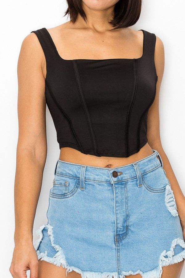 Corset Style Sleeveless Crop Top 34523