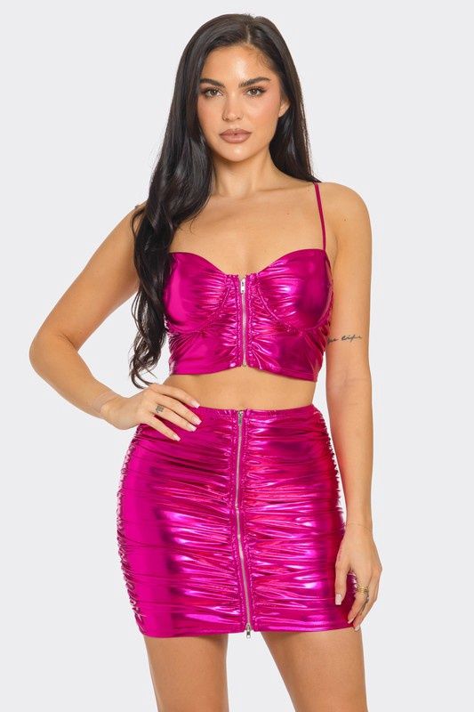 Zipper Front Top And Skirt Set S1702
