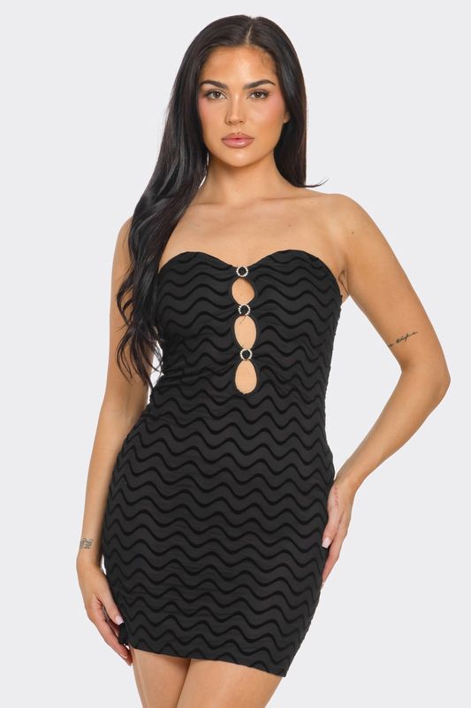 Strapless Cut Out Detail Mini Dress D4516