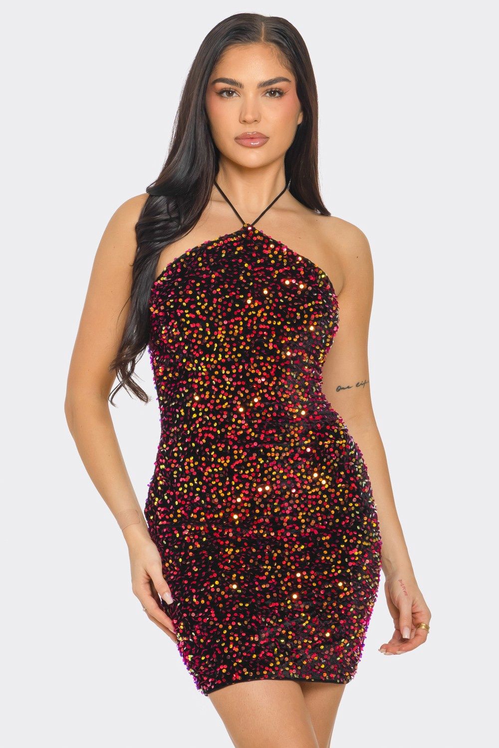 Halter Sequin Mini Dress D3800
