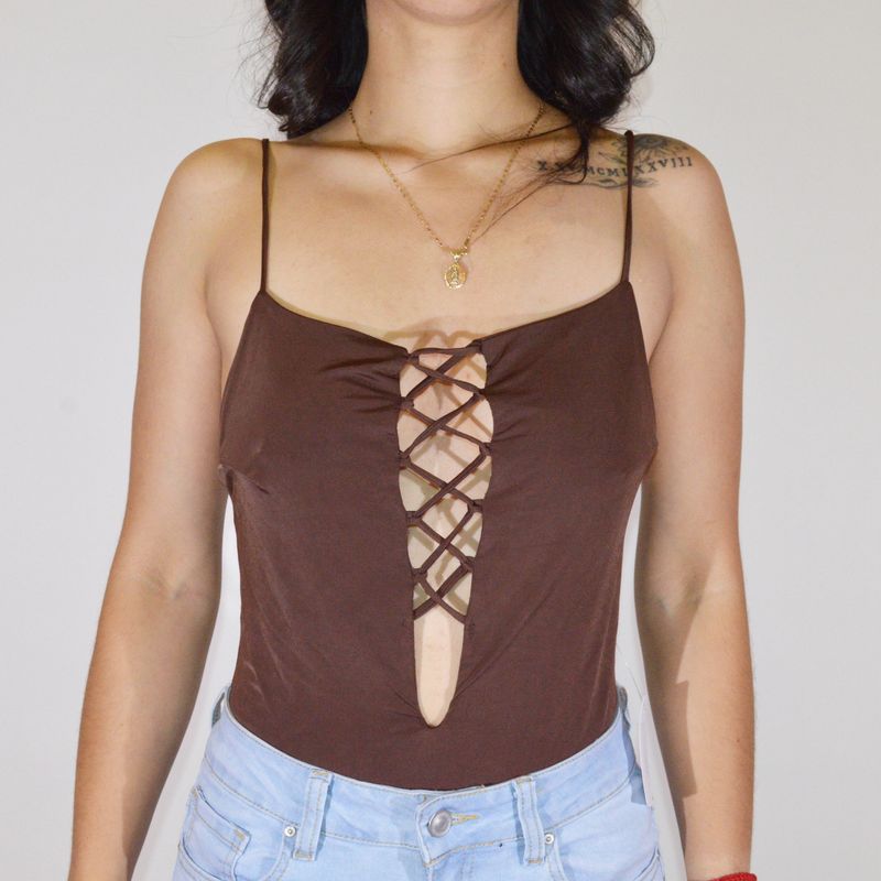 Lace Up Front Cami Bodysuit 34205